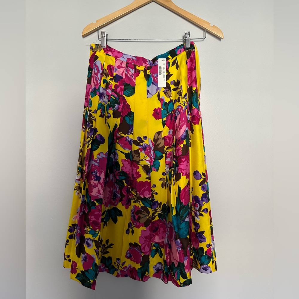 J. Crew Collection NWT -SILK - Vibrant Floral Midi Skirt - Yellow and Pink